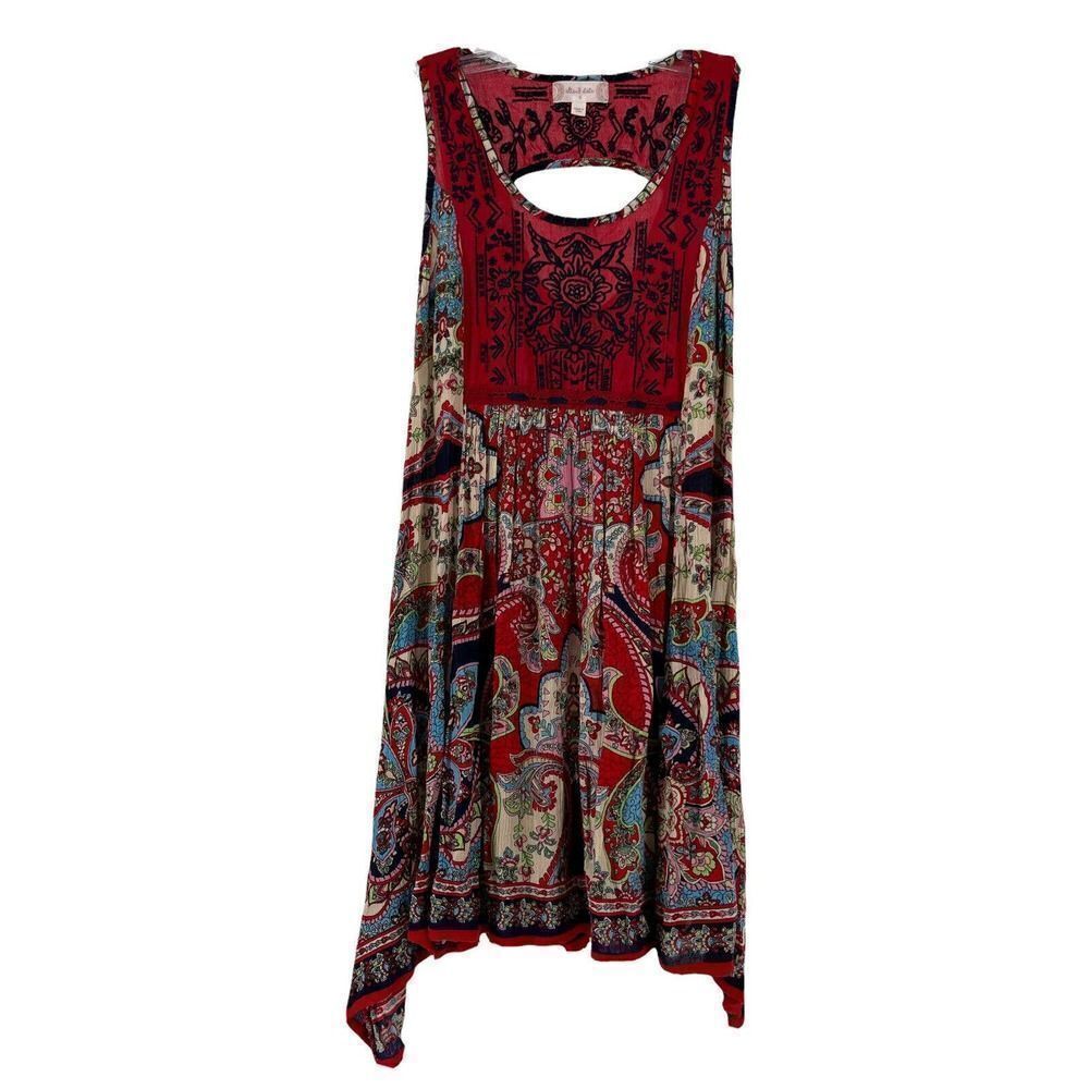 Altard State Bohemian Dress Red Paisley Embroidered Mini Swing Trapeze Size S